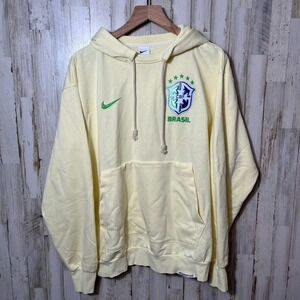Nike Brazil National Team Stadium Pullover Soccer Hoodie Light Yellow Mens Large